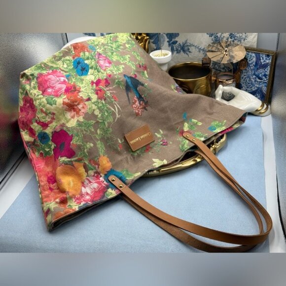 🆕 CHRISTIAN LACROIX 🧿 NWOT Shopping Tote Eden 1 Printed Canvas Taupe & Florals - Picture 11 of 16